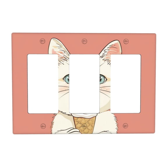 Cat Ice-Cream Switch Cover Decorative Wall Plate 3-Gang Standard Size