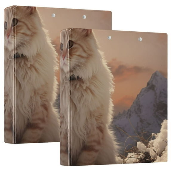 Cat Iceberg Clouds Sunlight 3 Ring Binders 1.5 inch Hardcover File Folders with Interior Pockets A4 Size Organizer for School Office Hospital Set of 2