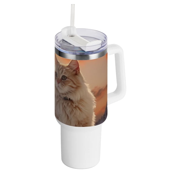 Cat Iceberg Clouds Sunlight 40 oz Tumbler with Handle Insulated Travel Mug Lid Straw Leak Proof Steel Vacuum Water Bottles Glasses Fits in Car Cup Holder