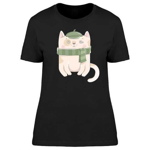 Cat In A Green Scarf And Hat T-Shirt Women -Image by Shutterstock, Female Medium