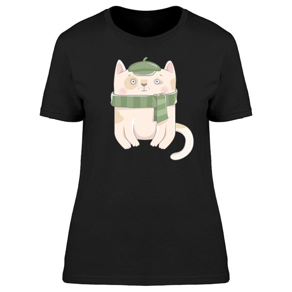 Cat In A Green Scarf And Hat Tee Women's -Image by Shutterstock