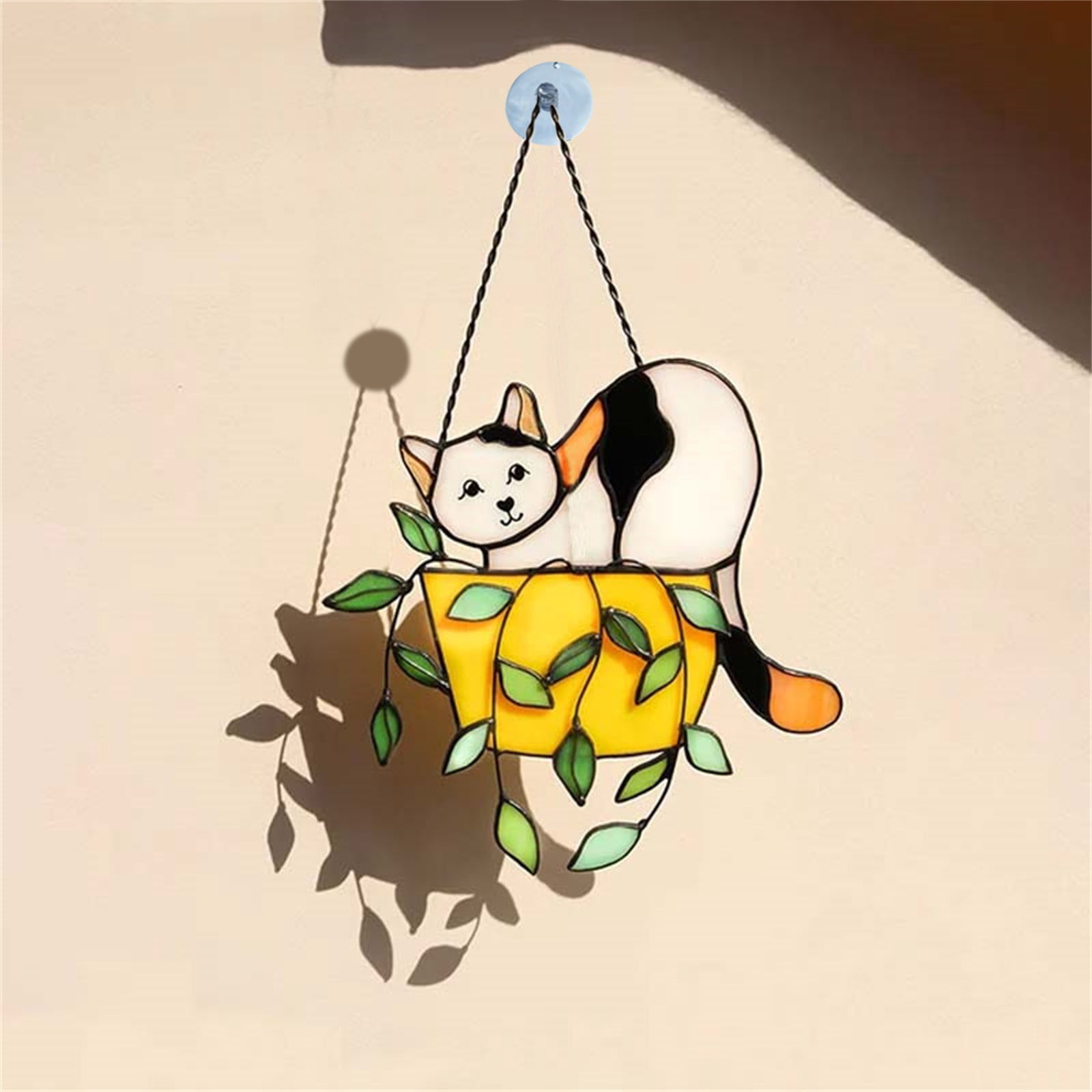Cat In Flowerpot Suncatcher Window Hanging Ornament Cute Home Garden ...