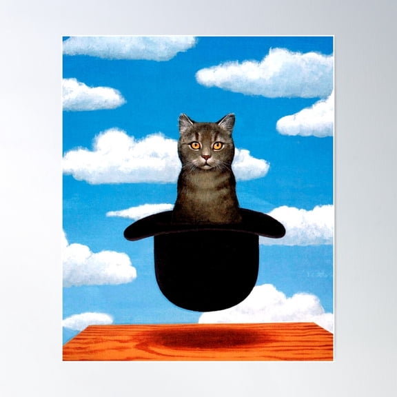 Cat In Hat By Rene Magritte Paintings Rene Magritte Artwork Poster Wall Art, Modern Wall Decor For Living Room Bedroom, 8x12 UNFRAMED