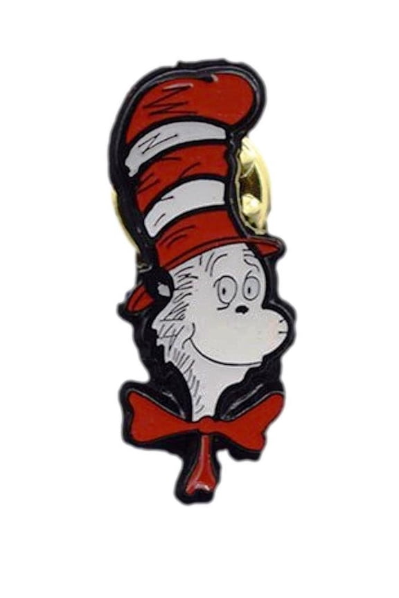 Cat In Hat Character Face 1 Inch Tall Enamel Metal Pin