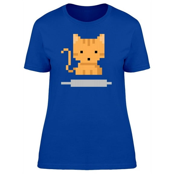 Cat In Pixel Art With Ribbon T-Shirt Women -Image by Shutterstock, Female x-Large