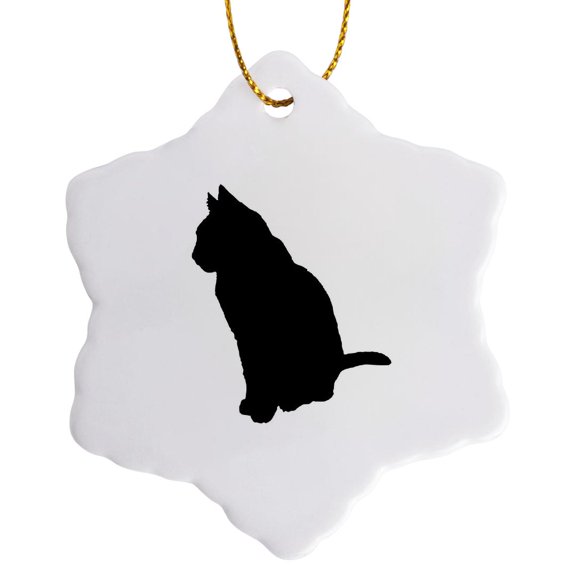3drose, Cat in Sitting Position Silhouette Vector Cut Out, 3 inch Snowflake Porcelain Ornament