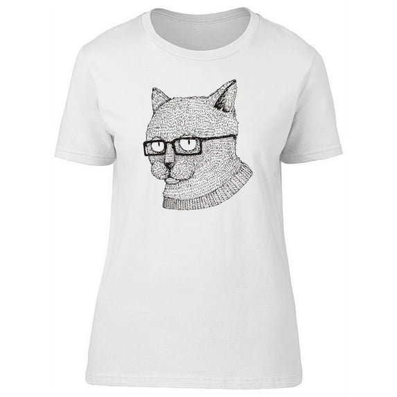 Cat In Smart Glasses B&W Tee Women's -Image by Shutterstock