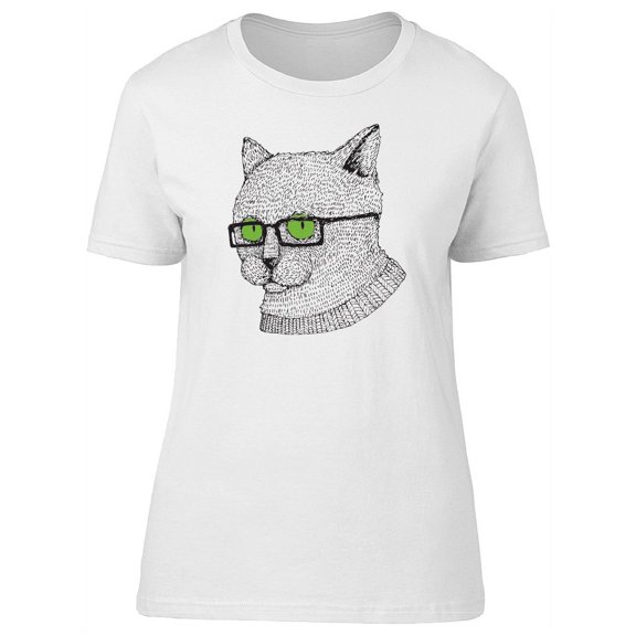 Cat In Smart Glassses Green Eyes Tee Women's -Image by Shutterstock