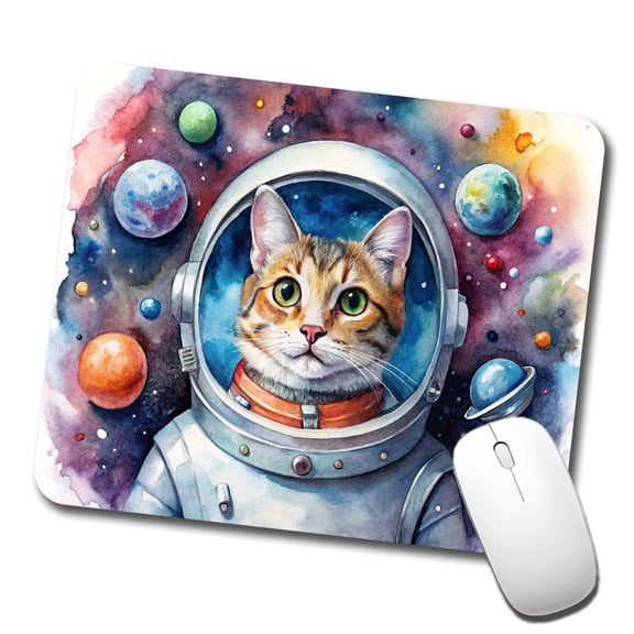 Cat In Space Funny Tabby Watercolor Mouse Pad Low Profile Gaming Mat