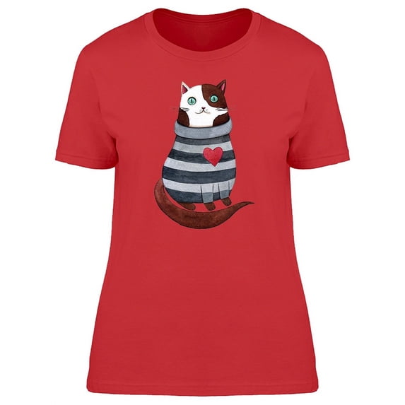 Cat In Striped Sweater T-Shirt Women -Image by Shutterstock, Female Small
