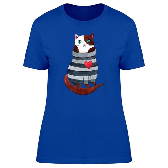 Cat In Striped Sweater T-Shirt Women -Image by Shutterstock, Female x-Large
