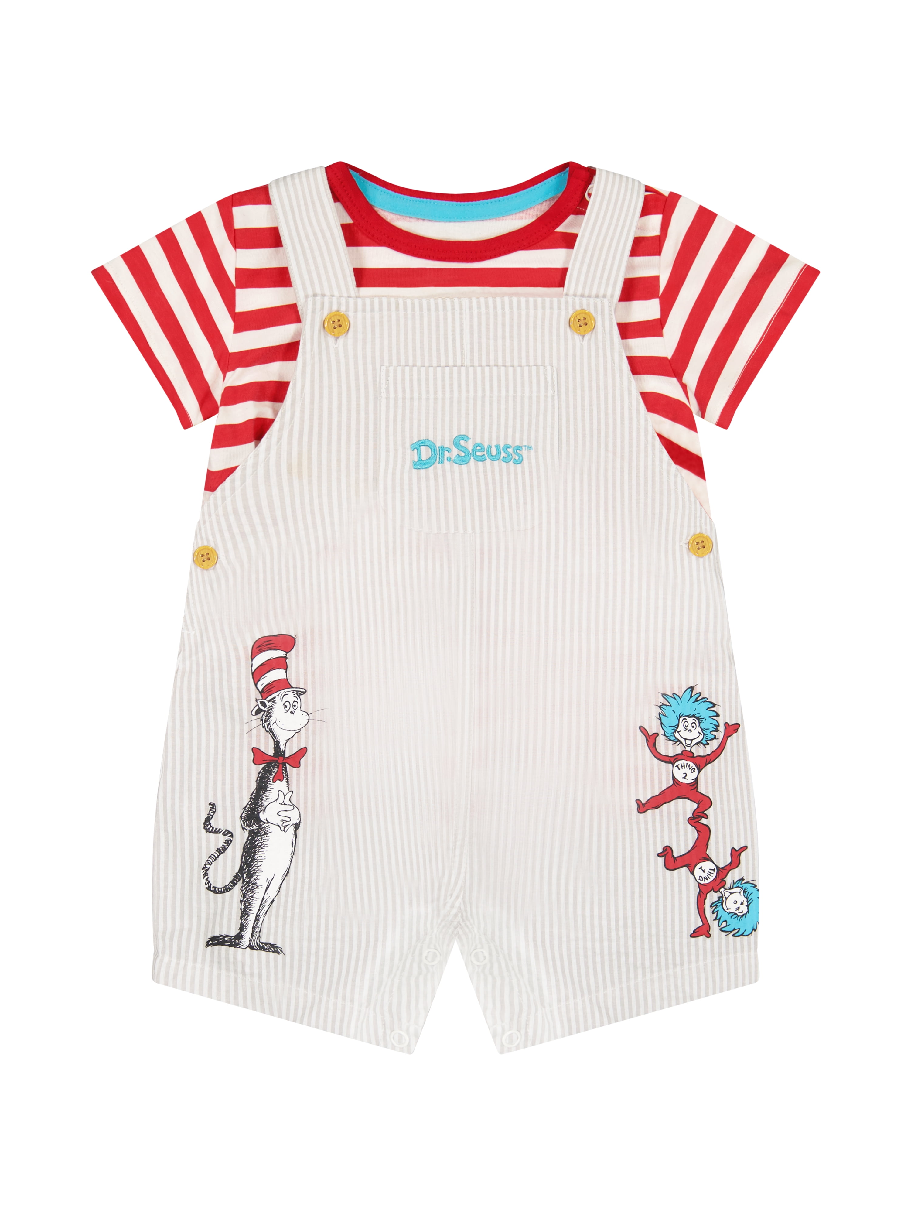 Cat In The Hat Baby Boy 2 Piece Shortall Set, Sizes 0-24 Months