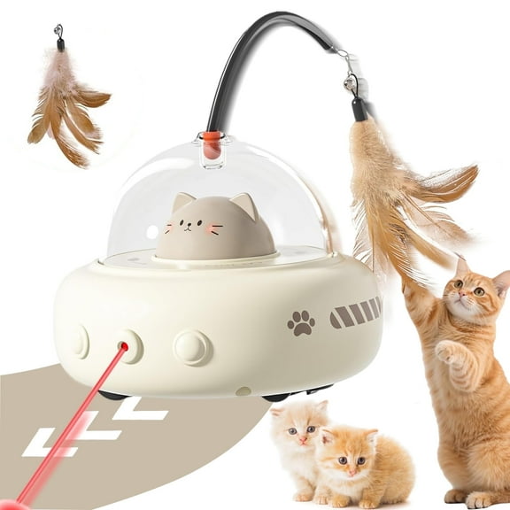 Cat Toys for Indoor Cats, Interactive Cat Toys With Laser and Feather Cat Wand, Automatic Cat Laser Toy, Rechargeable Automatic Moving Kitten Toys for Indoor Adult Cats/Kittens