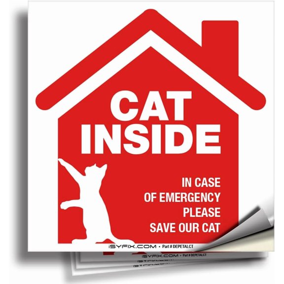 Cat Inside Alert Signs Stickers, 5x5 Inch, 4 Pack