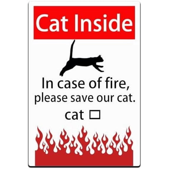 Cat Inside Funny Tin Sign Incase of Fire Please Save Our Cat Retro Wall ...