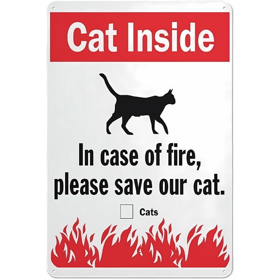 Cat Inside In Case Of Fire Please Save Our Cat Sticker, 8"x12" Security Outdoor Warning Sign, Pet Safety Alert Sign for Home Yard