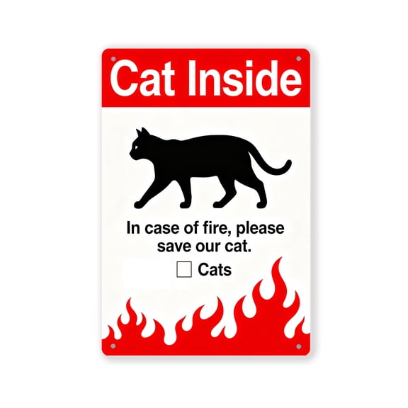 Cat Inside Metal Warning Sign,In Case of Fire Please Save Our Cat Retro Aluminum Plaque Wall Art Decor for Home Garden Bedroom Porch Gift 6x8 Inch