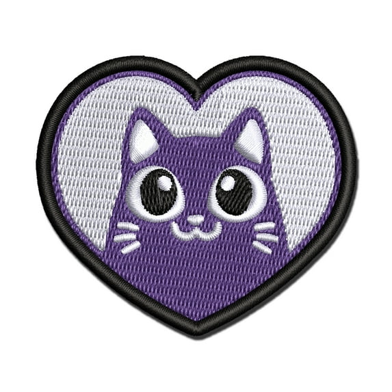 Cat Inside of Heart Love Applique Multi-Color Embroidered Iron-On Patch - 2.5 Inch Small