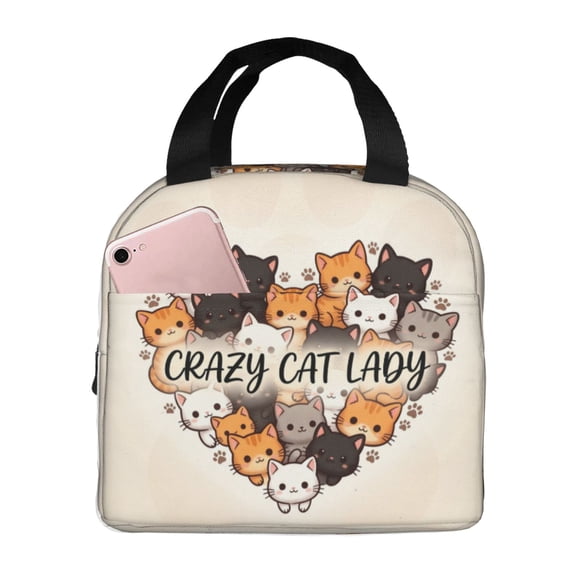 Cat Insulated Lunch Bag Reusable Lunch Box For Women Men Aesthetic Kitten Floral Leakproof Thermal Meal Prep Tote With Front Pocket For Work Office