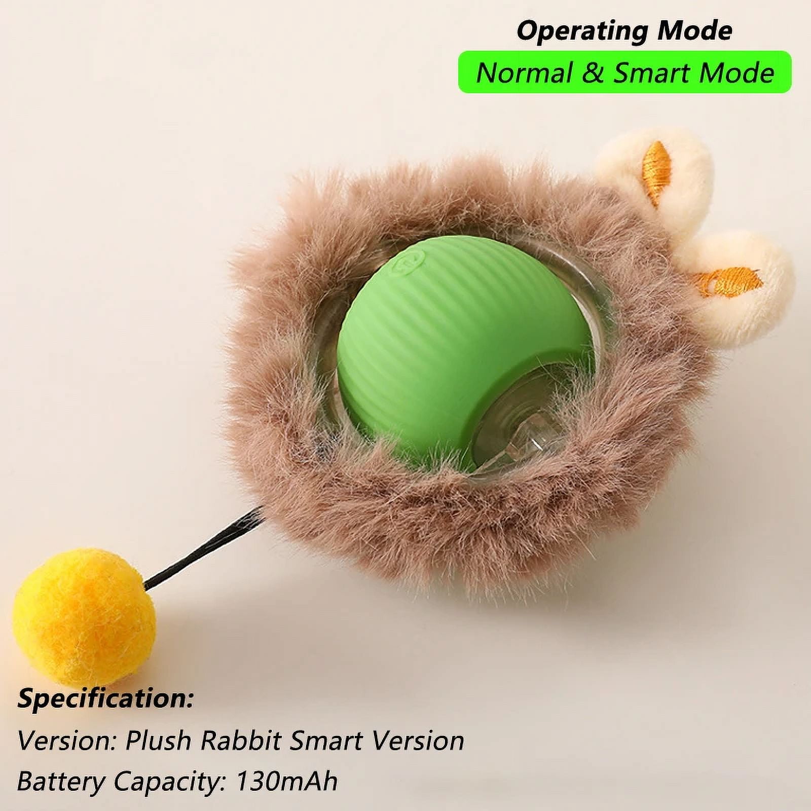 Cat Interactive Ball Toy, Automatic Rolling Ball with Tail, Reharbable Smart Pet Interactive Toy, Intelligent Mouse for Cat
