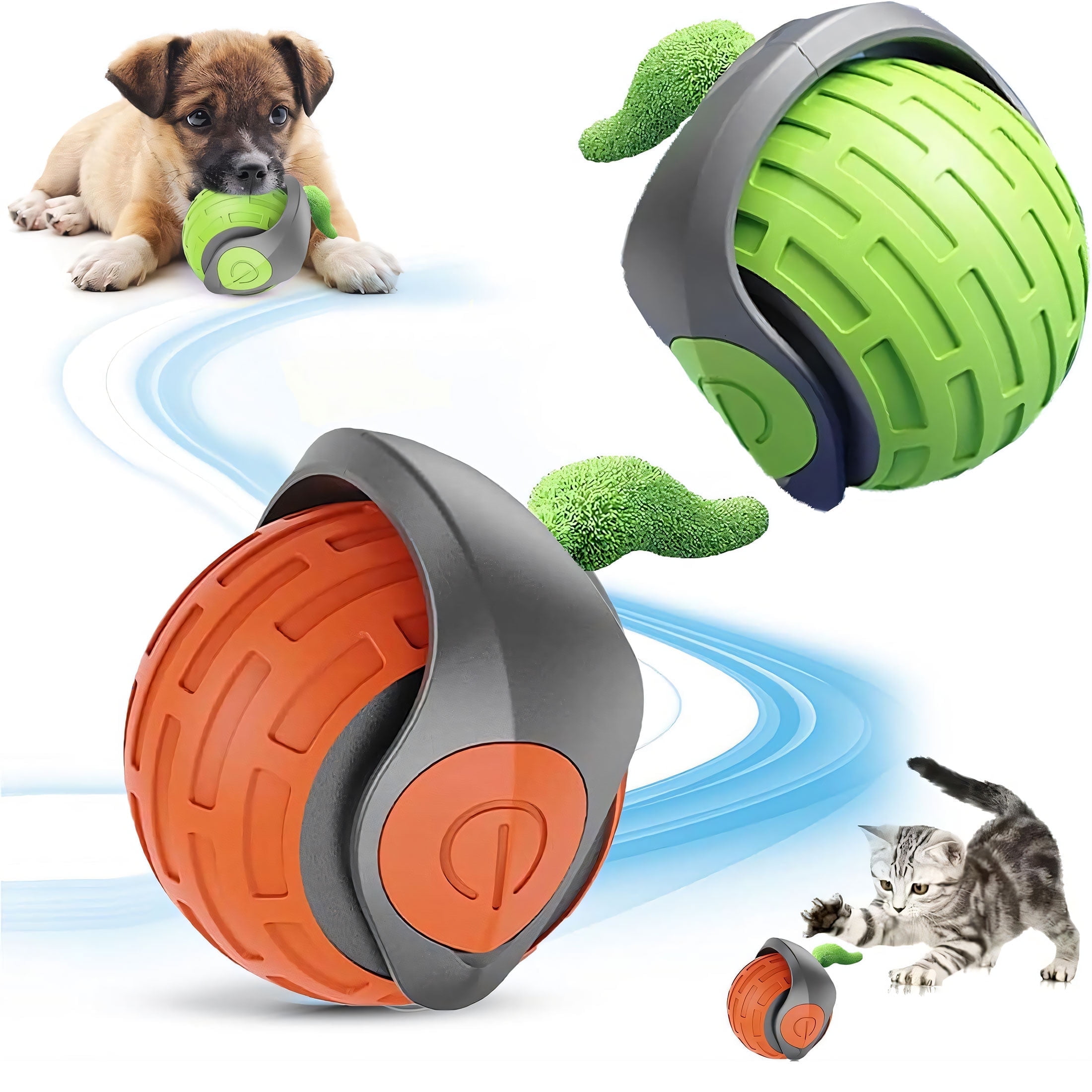 Cat Interactive Ball Toys Rolling Ball Faux Tail Rechargeable Smart Pet Toys Interactive Toys for Indoor Cats2PCS)
