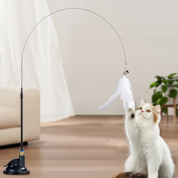 Cat Interactive Feather Wand Toy | Suction Cup Base & Handheld Play | Bell & Catnip Compatible | Durable Tear-Resistant Fibers | Multi-Sensory Stimulation | 31x20cm | White Black Pink