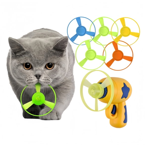 Cat Interactive Fetch Toy Set, Flying Disc Launcher Toy, Cat Track Toy for Training Exercise Chasing Interactive Toys for Indoor Play, Flying Propellers For Pet