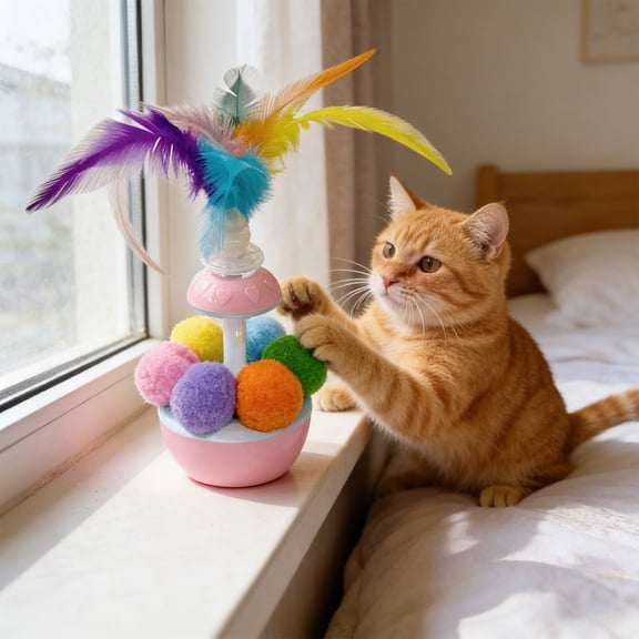 Cat Interactive Toy Roller Ball Automatic Teaser Wobble Toy Exercise Play Toy, Self Balance Motion Mental Stimulation Boredom Relief, for Indoor Cats Kittens Training Play