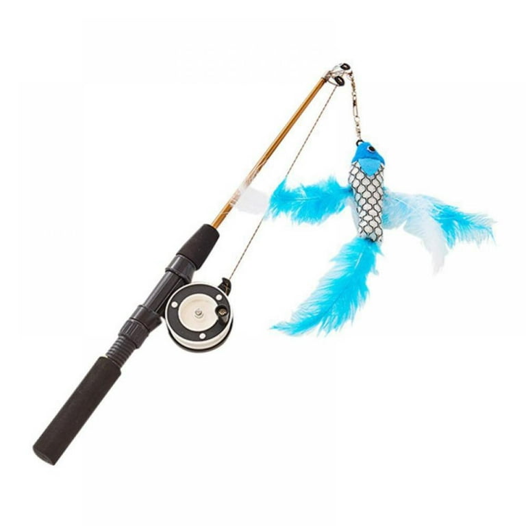 Cat Interactive Toy Stick Feather Wand Toys Fish-shaped Telescopic