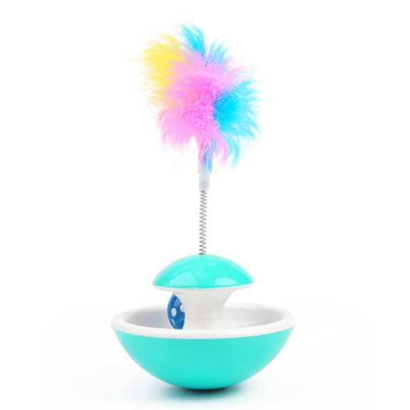 Cat Interactive Tumbler Feather Bell Tease Stick Ring Ball Toy, With Spring-Loaded Structure, Stable No-Fall Tumbler Base, Bell And Feather Teaser For Cats' Play, Exercise, And