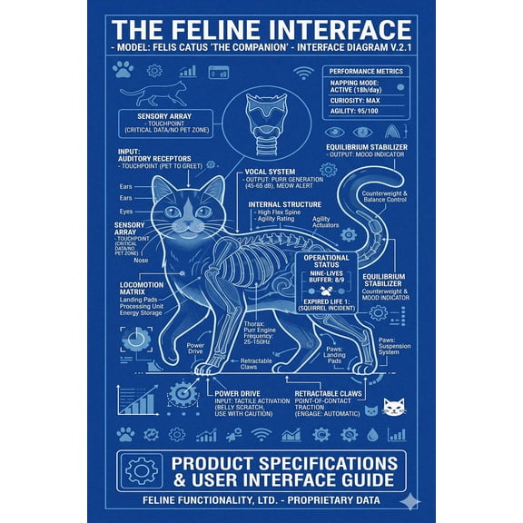 Cat Interface Poster - Blueprint Technical Humor | Gift Ideas 【Poster Paper】