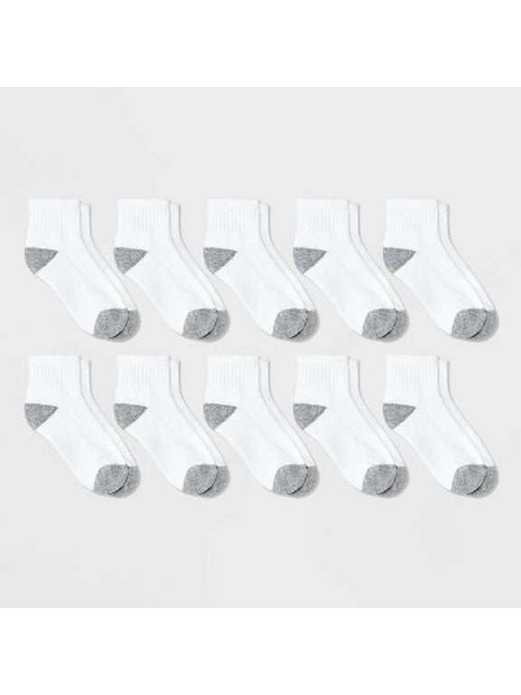 Boys' 10pk Ankle Athletic Socks - Cat & Jack White S
