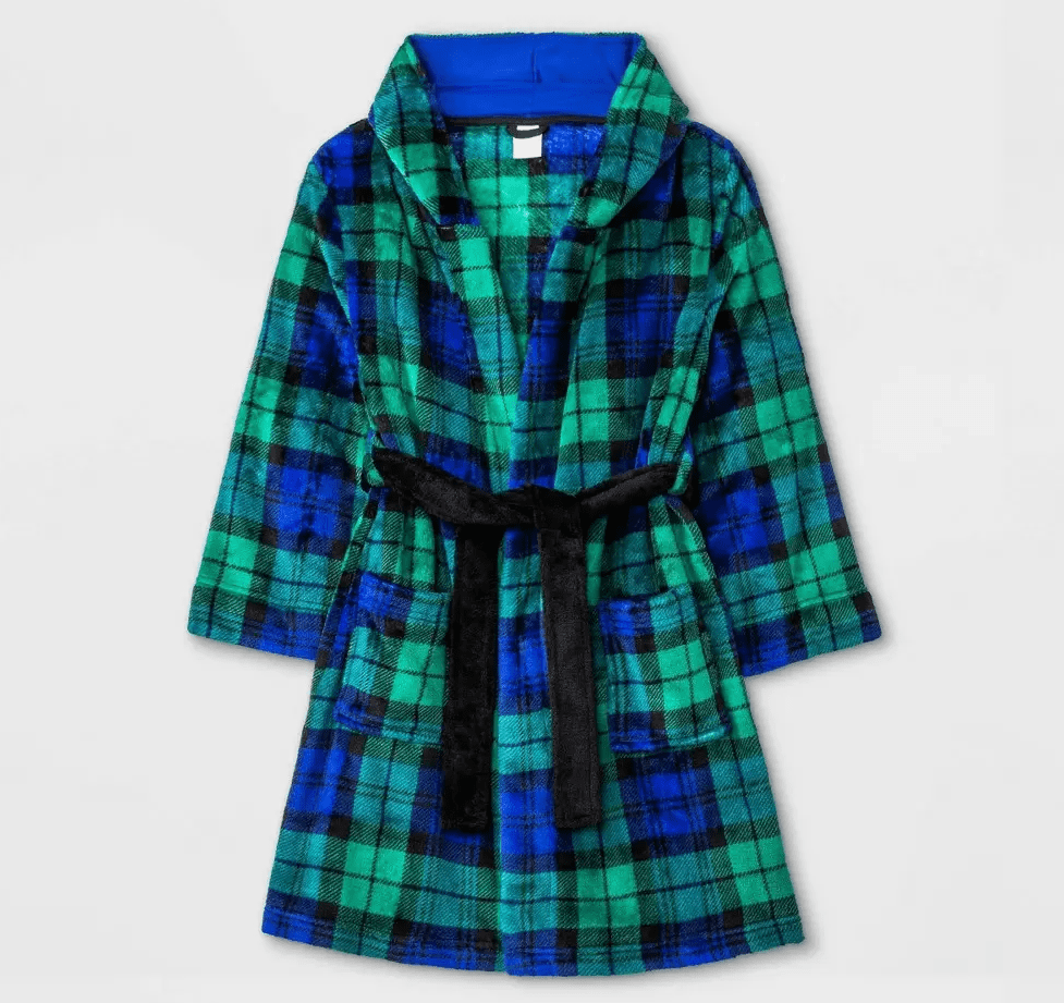 Cat & Jack Boys' Plaid Robe Green/Blue (Small)