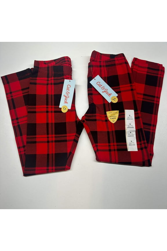 Cat & Jack Girls 2 Pack Red Plaid Leggings - Size S (6/7), New