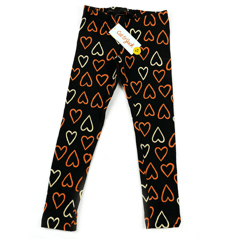 Cat & Jack Girls Leggings Size 4-5 XS, Heart Themed Orange & Black
