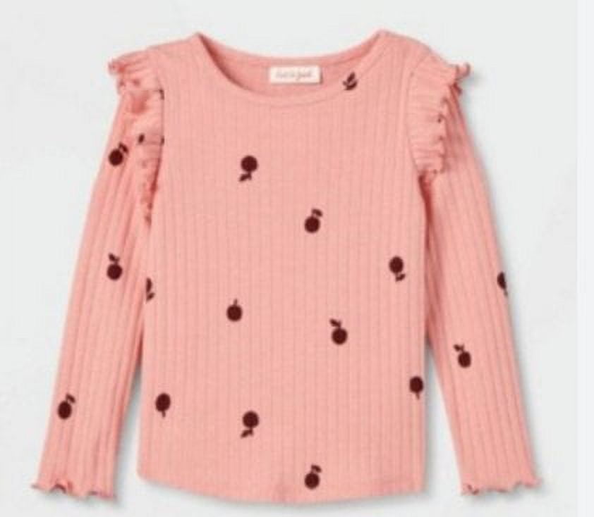 Cat & Jack Girls Rose with Red Apple Print Ribbed Longsleeve
