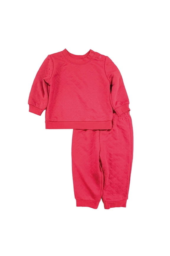 Infant Toddler Girls Red Quilted Fleece Sweat Suit 2 Pc Outfit 9 Mo