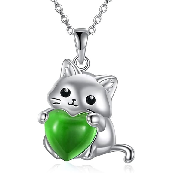 Cat Jewellery Gifts for Women Sterling Silver Birthstone Cat Necklace Christmas Jewellery