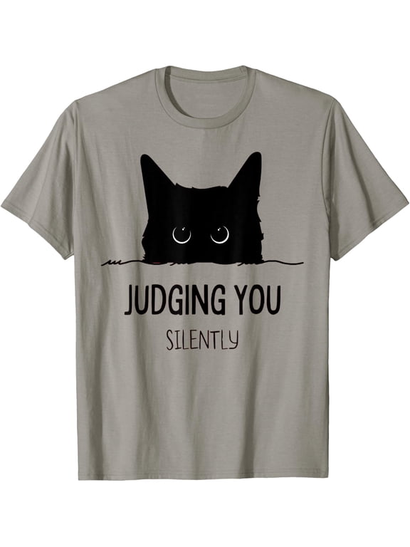 Cat Judging You Silently Funny Black Cat Mom Dad T-Shirt All Size S-5XL
