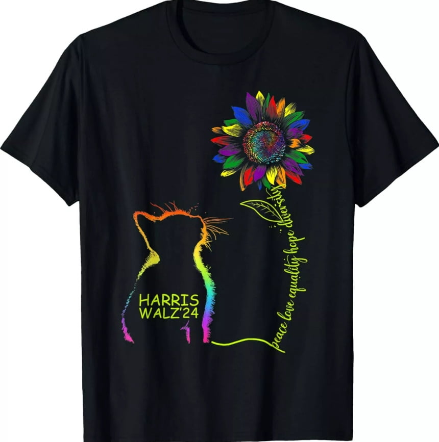 Cat Kamala Harris Tim Walz 2024 Peace LGBT Harris Waltz TShirt