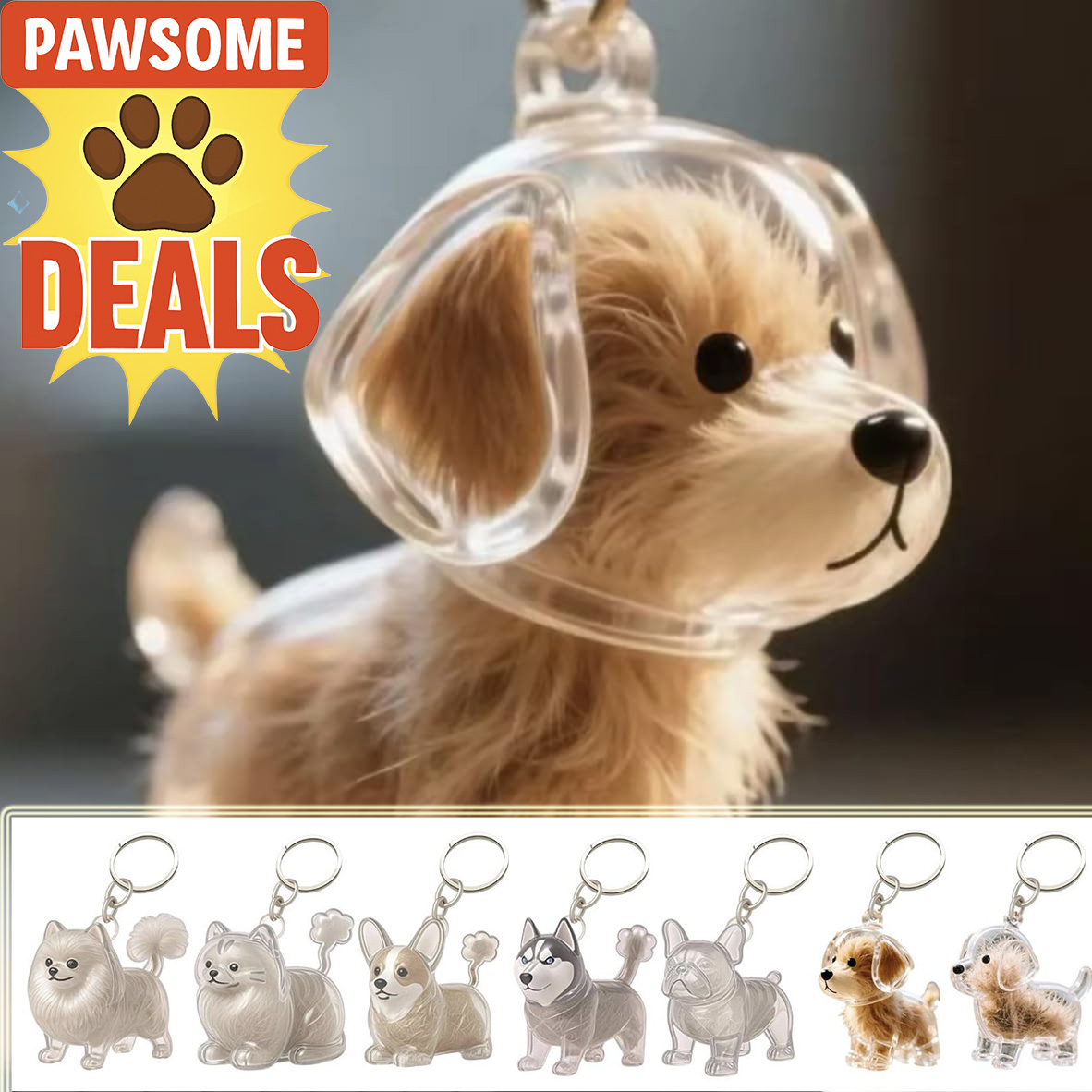 6-Pack Transparent Pet Fur Keepsake Keyrings - Memorial Keychain For Cat Hair
