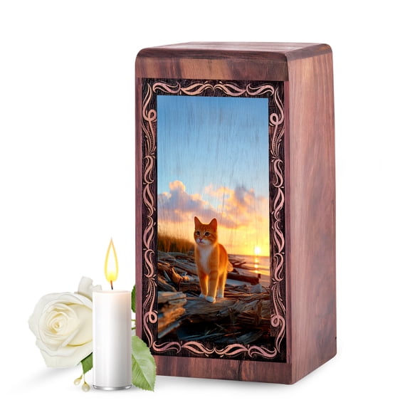 Cat Keepsake Urn for Ashes 5 Inch, Cat Wooden Cremation Urn, Small Memorial Urn for Baby Ashes Funeral Ash Display for Pet