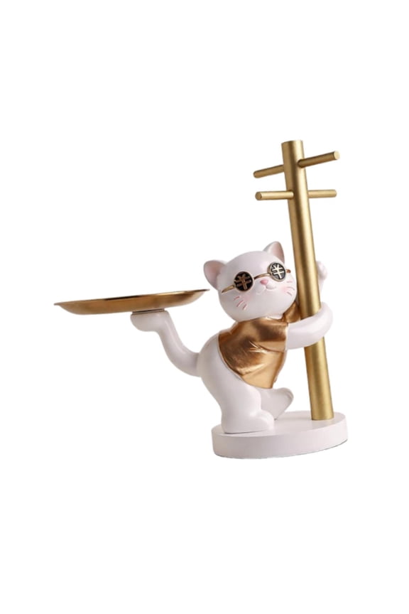 Cat Key Bowl Statue Entryway Tray Resin Material Modern Decor Organizer for Keys Rings Watches Jewelry Living Room