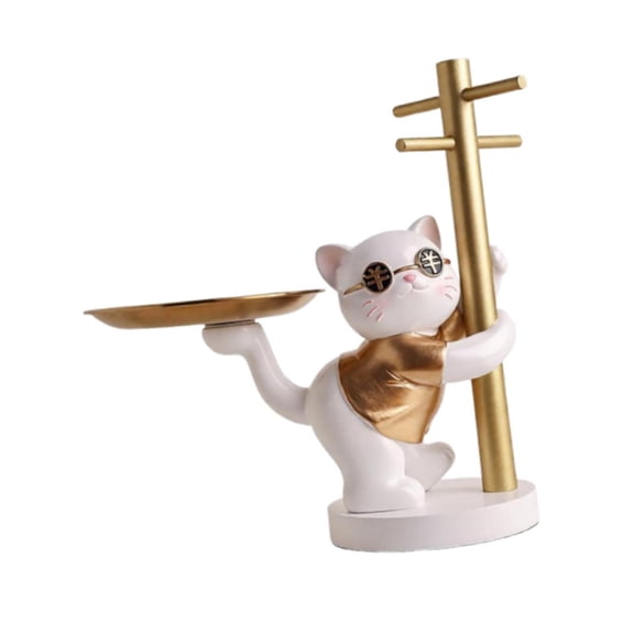 Cat Key Bowl Statue Entryway Tray Resin Material Modern Decor Organizer for Keys Rings Watches Jewelry Living Room