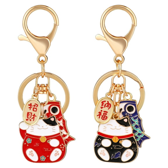 Toyandona 2Pcs Red Cat Keychains Japanese Design Key Holder for Bag and Keys