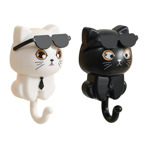 Cat Key Holder | Kitten Coat Hooks | Cute Cat Key Hook with Sunglasses Adhesive Coat Hooks Key Holder for Wall Decorative for Coat Bag