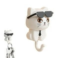 thumbnail image 1 of Cat Key Holder for Wall with Sunglasses, No Drill Adhesive Hooks for Keys, Hats, Coats & Towels, Cute Cartoon Cat Wall Decor for Apartment, Kitchen, Office and Bathroom Organization, White, 1 of 7
