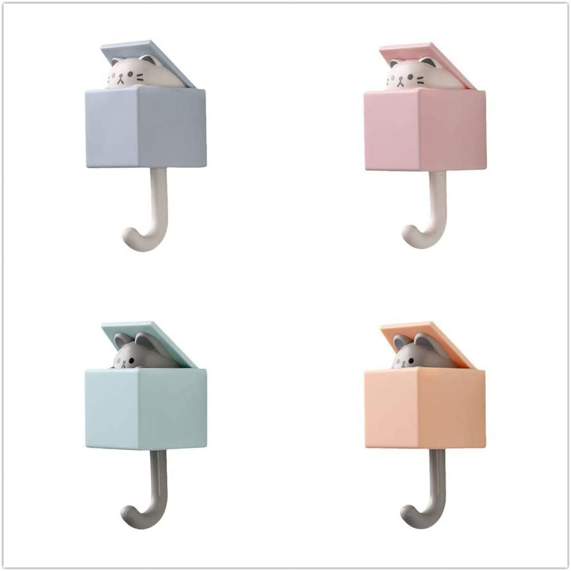 Dimeho Cute Cat Key Hook, Creative Adhesive Coat Hook Wall Mounted Adhesive  Cat Hook for Coat, Scarf, Hat, Towel,Key, Bag Wall Hanging Decorations(2