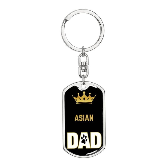 Cat Key Ring Asian Cat Dad King Dog Tag Keychain Stainless Steel Silver Tone or Gold Tone