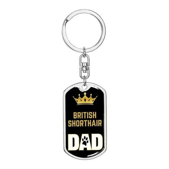 Cat Key Ring British Shorthair Cat Dad King Keychain Stainless Steel or 18k Gold